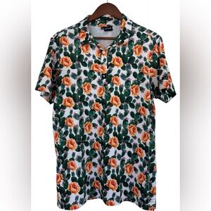 BAD BIRDIE Men's Golf Polo Cactus Flower Print Loudmouth Dri Fit Bright Colorful
